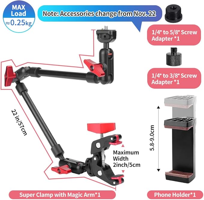 13" Adjustable Magic Arm with Super Clamp Camera Mount & 22" Adjustable Magic Arm with Super Clamp Camera Mount