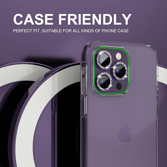 Choiche Compatible for iPhone 14 Pro/iPhone 14 Pro Max Camera Lens Protector Bling, 9H Tempered Glass Camera Cover Screen Protector Metal Ring Decoration Accessories (Glitter-Purple)