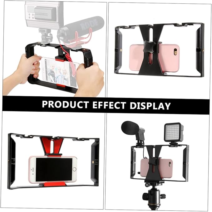 NUOBESTY Portable Phone Bracket Video Rig with Cold Shoe Mounts Threads Hand Held Smartphone Video Holder for Photography and Vlogging Compatible with Smartphones