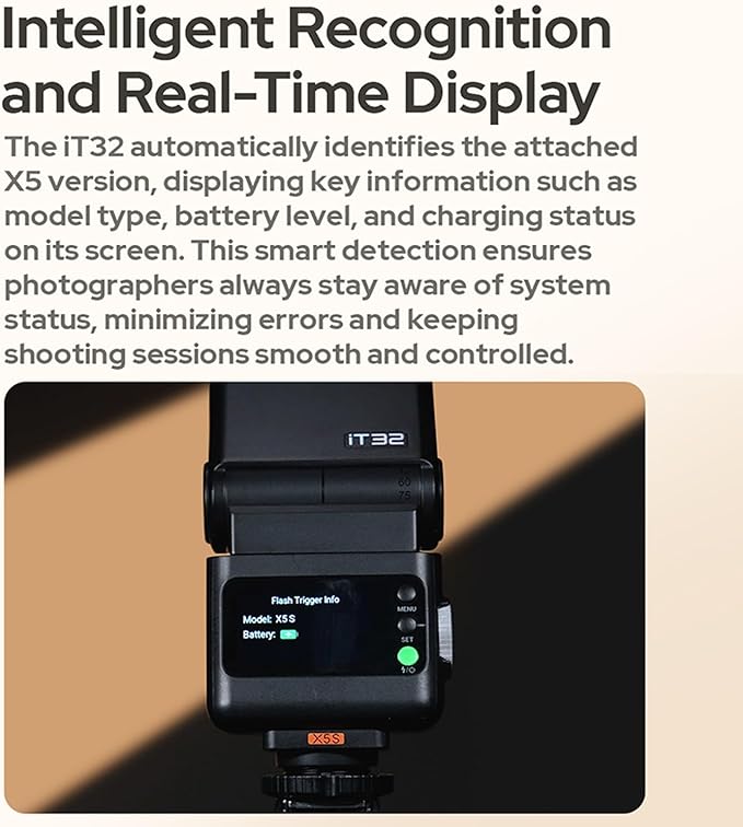 GODOX iT32 TTL Camera Flash with X5F Flash Trigger for Fuji Camera,Magnetic Hotshoe & Trigger 2-in-1,Touch Color Screen,Rotatable Flash Head,LED Modeling Lamp,1.5s Recycle Time,510 Full Power Flashes