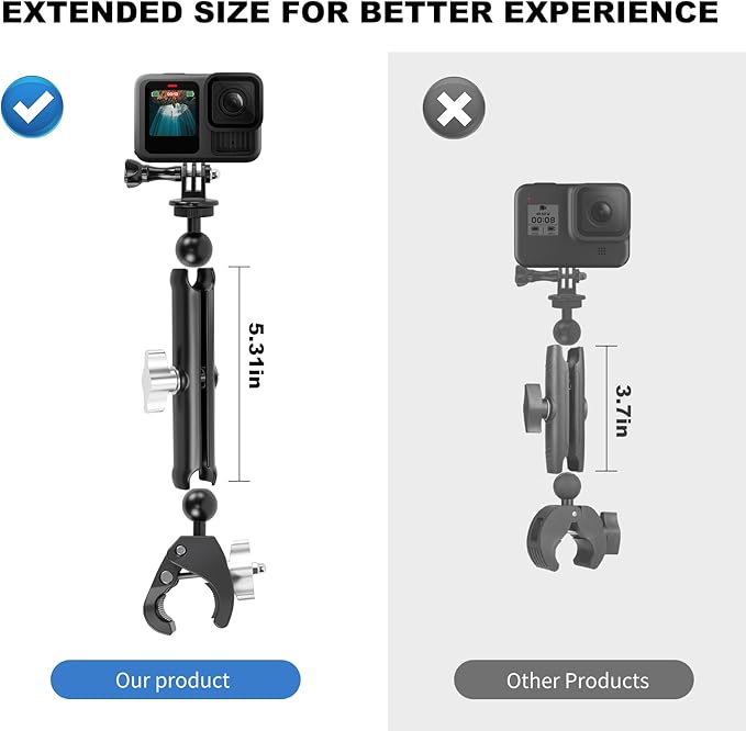 Double Super Clamp Camera/Umbrella Mount,360° Magic Long Arm Pole Clamp,Double Ball Head Adapter for Photo Studio Light Stand,Gopro,Golf Carts,Motorcycle,Cross Bars,Strollers (Black)