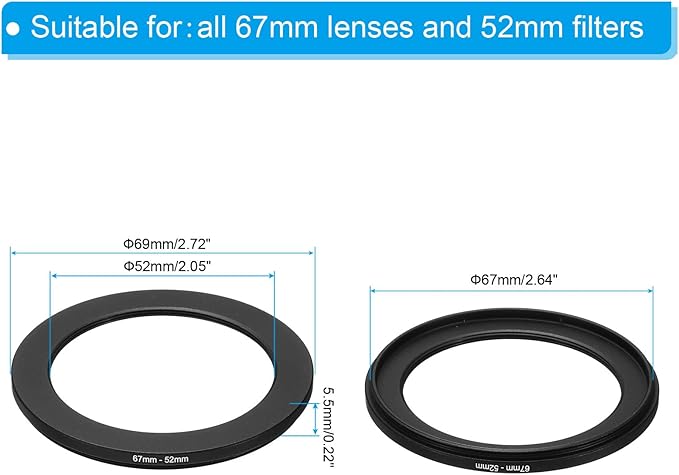 PATIKIL 67mm-52mm Metal Step Down Ring, Camera Lens Filter Adapter Ring Aluminum Filter Adapter Ring for Camera Lenses Hood, Black
