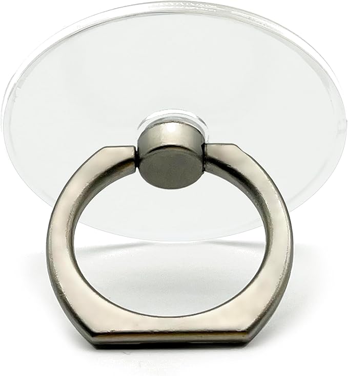 TENOC Phone Grip Sticky 360° Rotation Universal Stand Finger Ring Holder Kickstand for Cell Phone Case, Round Clear, Titanium