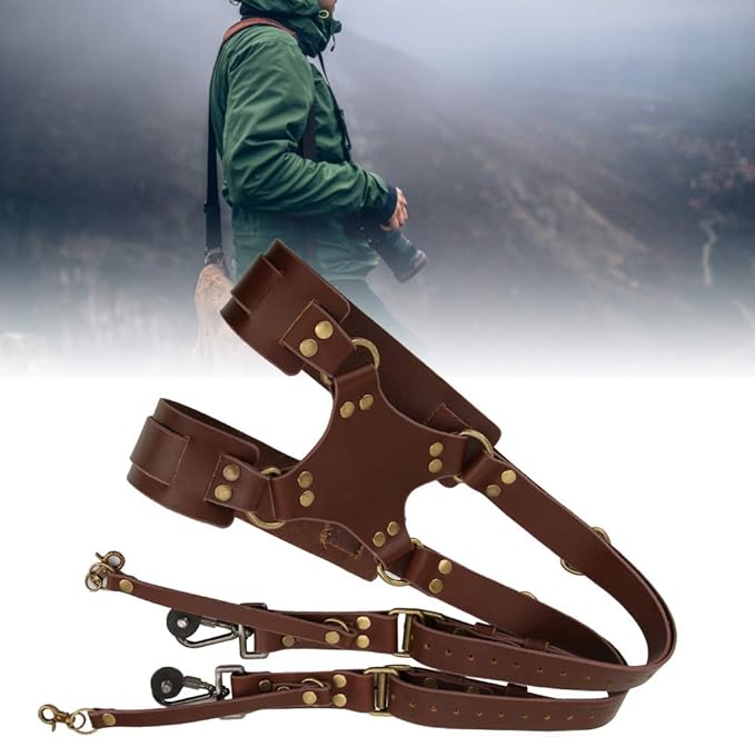Soft and Brown Adjustable Leather Camera Strap, with Soft Shoulder Pad Camera Harness, Camera With 1/4 Inch Tripod Bracket for Digital Camera