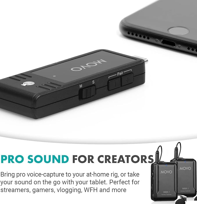 Movo WMX-1-UL-DUO Wireless Lavalier Microphone for Computer, Smartphones, and Tablets- Wireless USB & USB-C Receiver, Transmitter, and Omnidirectional Lav Mic