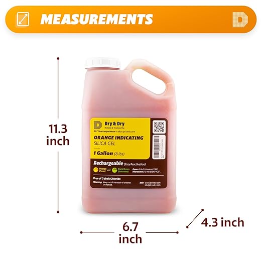 "Dry & Dry" [16 LBS] Premium Orange Indicating Silica Gel Desiccant Beads(Industry Standard 3-5 mm) - Rechargeable(2 Gallon)