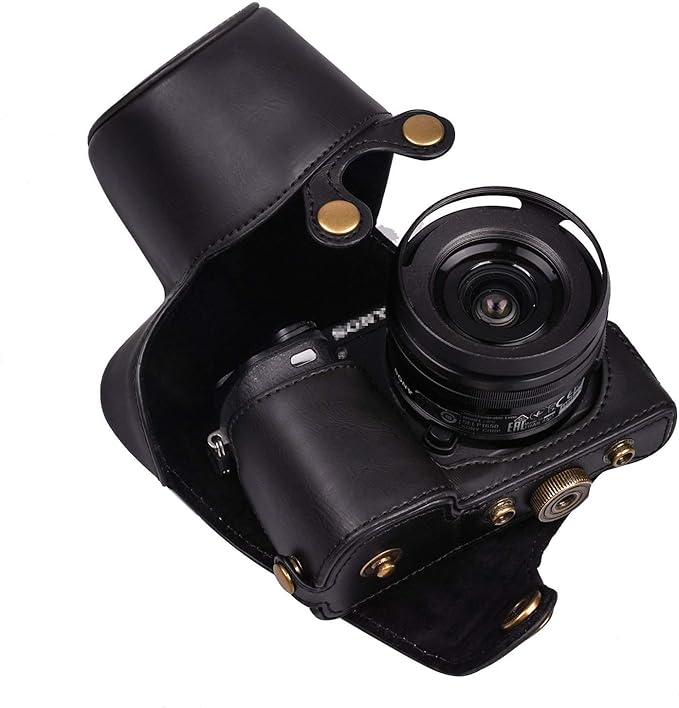 Hargedis XEVN for sony a6400 case,for sony a6300 case,Premium PU Full Body Leather Camera Case Bag for sony alpha a6300 a6000 a6100 a6400 Fit 16-50mm Lens with camera Shoulder Strap(Black)