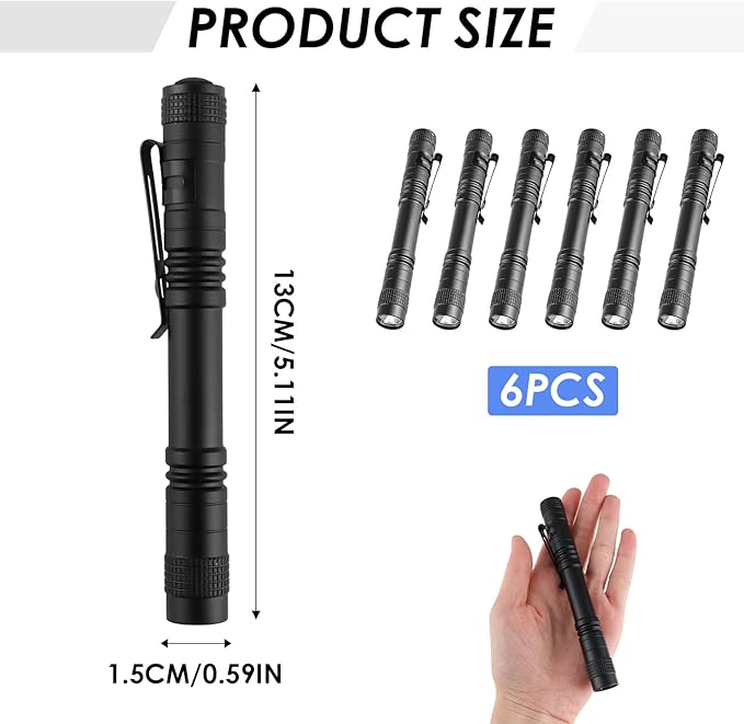 Mini Flashlight, AAA Small Pen Light with Clip, Portable 500lm Pocket Pen Flashlight for Inspection Repair Outdoor Emergency (6 Pack, Black, 5.1")