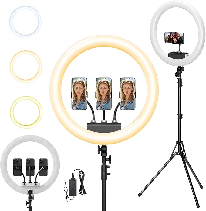 Ring Light with Stand and Phone Holder, 19" Ring Light Tripod for iPhone, Professional LED Circle Light with 78" Tripod, Selfie Ringlight for Live Streaming, Makeup, Barber, TikTok, YouTube, White