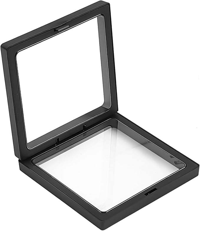 4Pcs 3D Floating Frame Display Holder Stands, Black for Ring Necklace Bracelet Earring Military Challenge Coin, 4.33x4.33 Inch