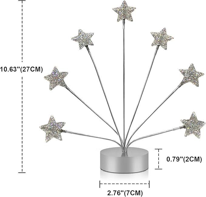 FaitAtten 7-Branch Family Desktop Photo Tree Holder Clip Round Base, Card Picture and Memo Desk Frame Display Stand for Wedding Party Christmas Photo Clip Holder Table Numbers (Stars)