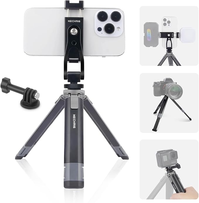 Mini Camera Tripod Kit, All Aluminum Desk Tripod with 360° Phone Holder for DSLR/Action Camera/Cellphone, Phone Tripod Stand Selfie Stick for Video Recording/Vlogging, Max Load 11lbs (SY027)