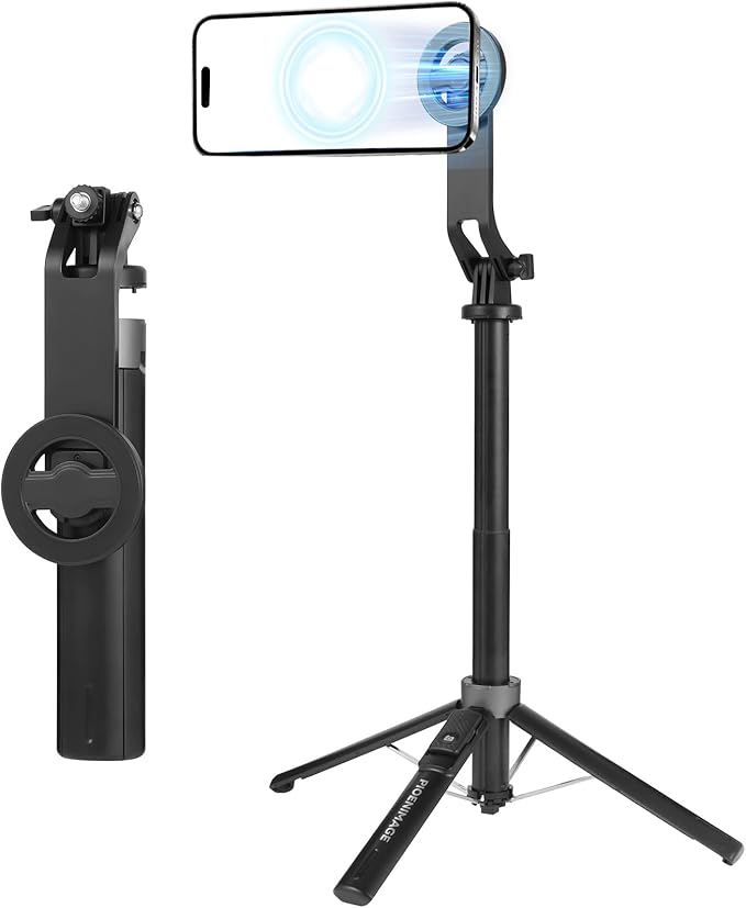 53" Magnetic Selfie Stick Phone Tripod for iPhone, Travel Tripod for iPhone, Extendable Magnetic Cell Phone Stand for Photography, Video Recording, Live Stream