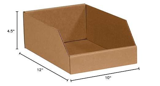 Box USA Storage Bins Medium 10"L x 12W "x 4 1/2"H 25-Pack - Corrugated Cardboard Box for Packing, Moving, and Storage