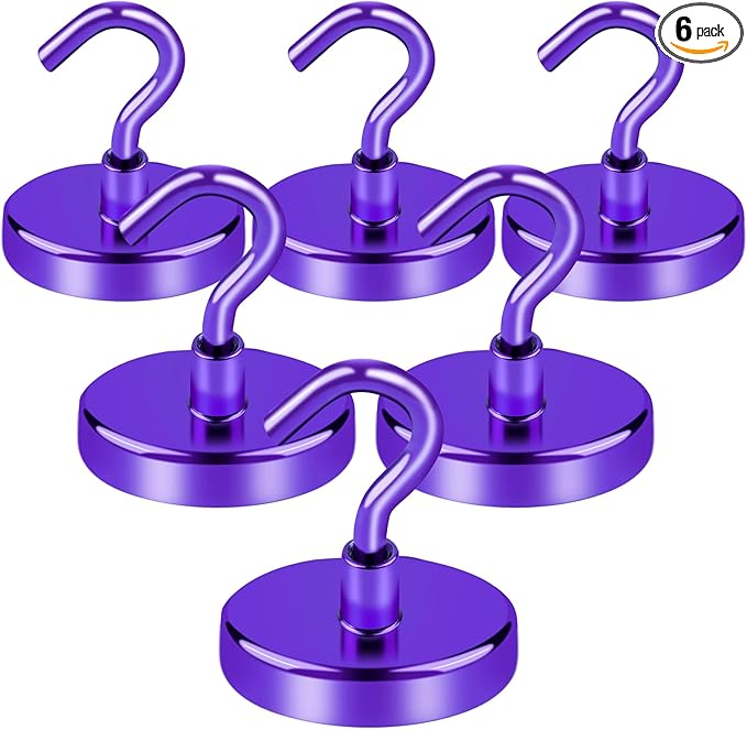 LOVIMAG Cruise Ship Essentials, 120Lbs Cruise Door Magnets, Purple Cruise Magnetic Hooks, Magnetic Hooks Heavy Duty for Hanging Celling, Grill, Refrigerator Kitchen-6 Pack