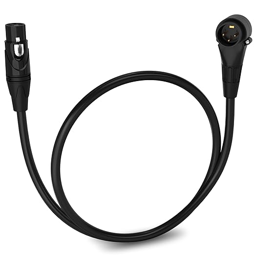 LyxPro 1.5 Feet Right Angle XLR Male to Female 3 Pin Mic Cord for Powered Speakers Audio Interface Professional Pro Audio Performance Camcorders DSLR Video Cameras and Recording Devices - Black