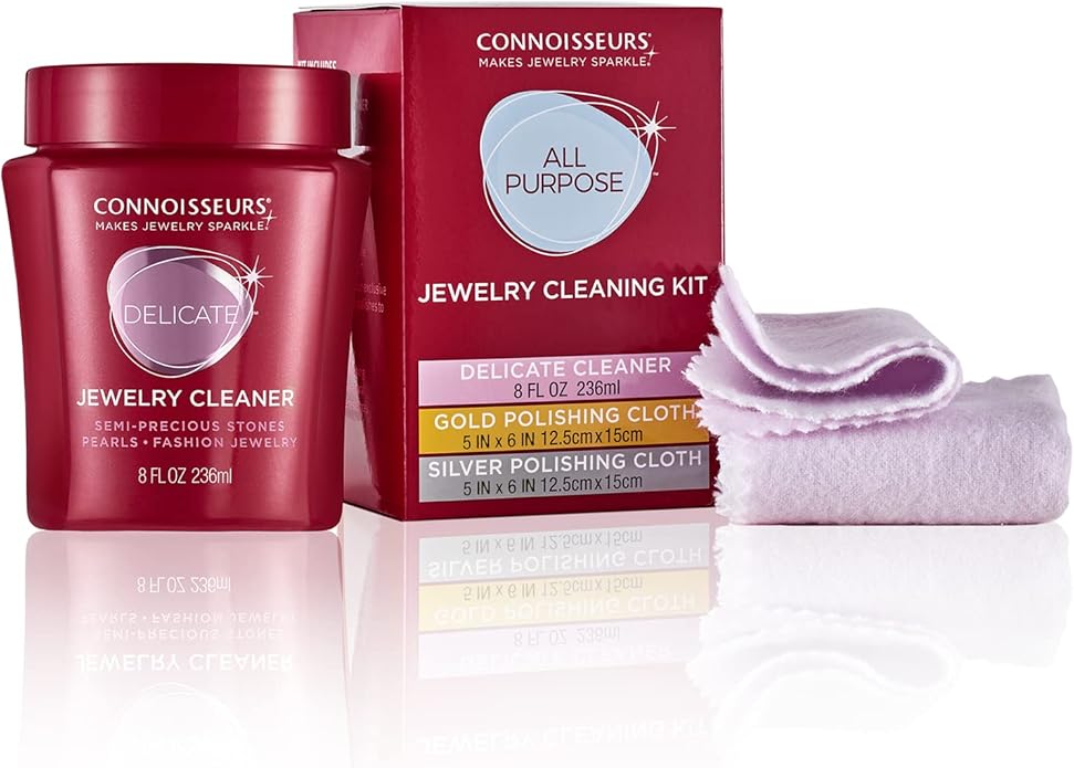 CONNOISSEURS All-Purpose Jewelry Cleaning Kit - Includes Delicate Jewelry Cleaner Solution and 2 Polishing Cloths
