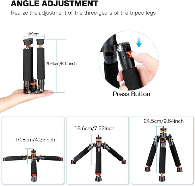Koolehaoda Camera Aluminum Monopod with Metal Tripod Base.6 Sections 18-69inch Adjustable, Leg Diameter Φ28mm,up to 13lbs - Black