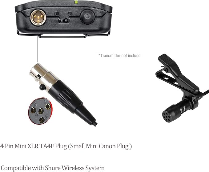 Lavalier Microphone Lapel Microphone Compatible with Shure Wireless Transmitter - Unidirectional Condenser Mic - Mini XLR TA4F Plug