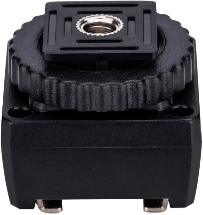 JJC Standard Hot Shoe Adapter with Extra PC sync Connection Port & 3.5mm Mini Phone Connection Port for Connecting Cameras to Additional Off-Camera Flash, Studio Light / Strobes or Other Accessories