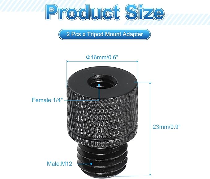 PATIKIL Tripod Screw Adapter 1/4" Female to M12 Male, 2 Pcs Tripod Nut Connectors Camera Mount Screw Camera Double Head Converter for Microphone Holder Magic Arms Accessories, 23 mm
