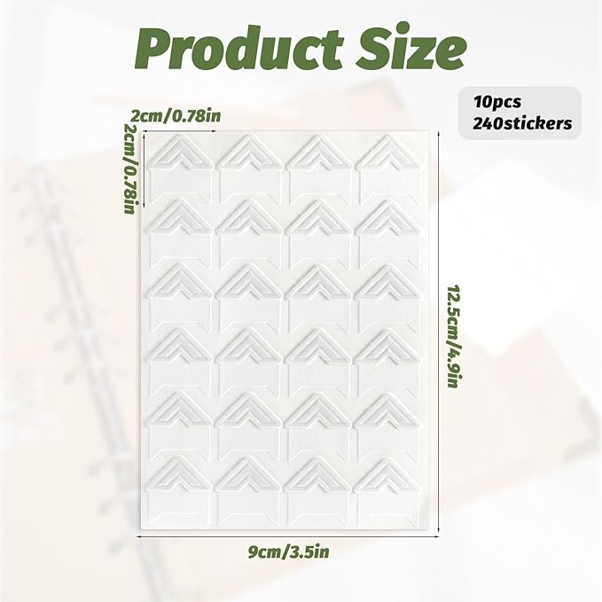 240 Pcs Self-Adhesive White Photo Corner Stickers, 10 Sheets Acid Free Mounting Photo Corners for Scrapbooking Picture Stickers for DIY Scrapbook Album Picture Frames Journal Supplies