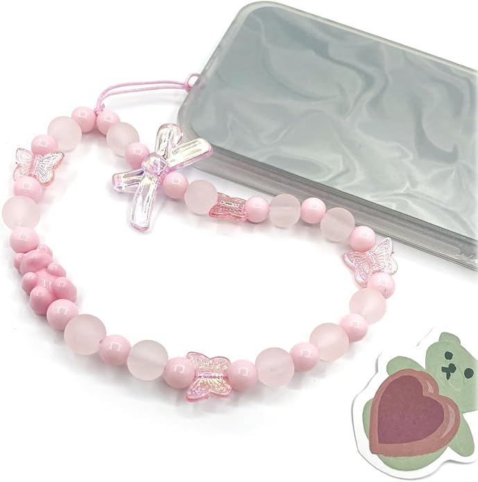 Pink Phone Charms Strap Y2k Kawaii Cute Butterfly Phone Charms Aesthetic Phone Case Accessories for Women (Pink)