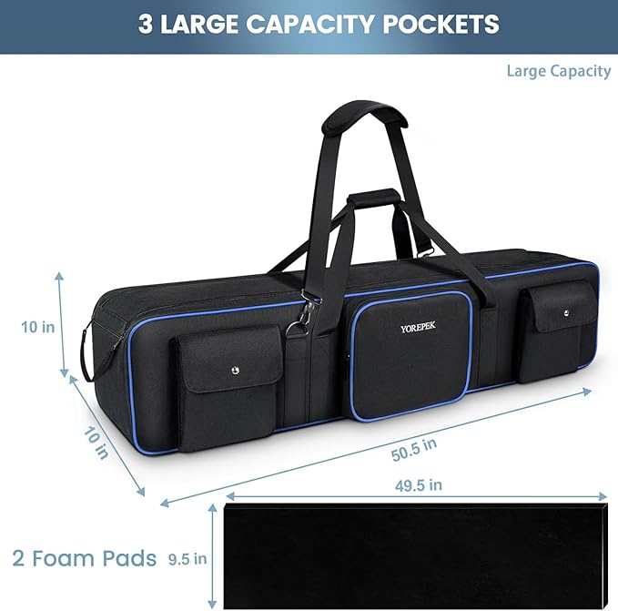 YOREPEK Tripod Carrying Case Bag 50.5", Resistant Light Stand Bag with 2 Removable Padding, Photo Studio Equipment Case for Tripods, Monopods, Speaker Stands, Umbrellas, Gear, Mic Stand, Tent Pole