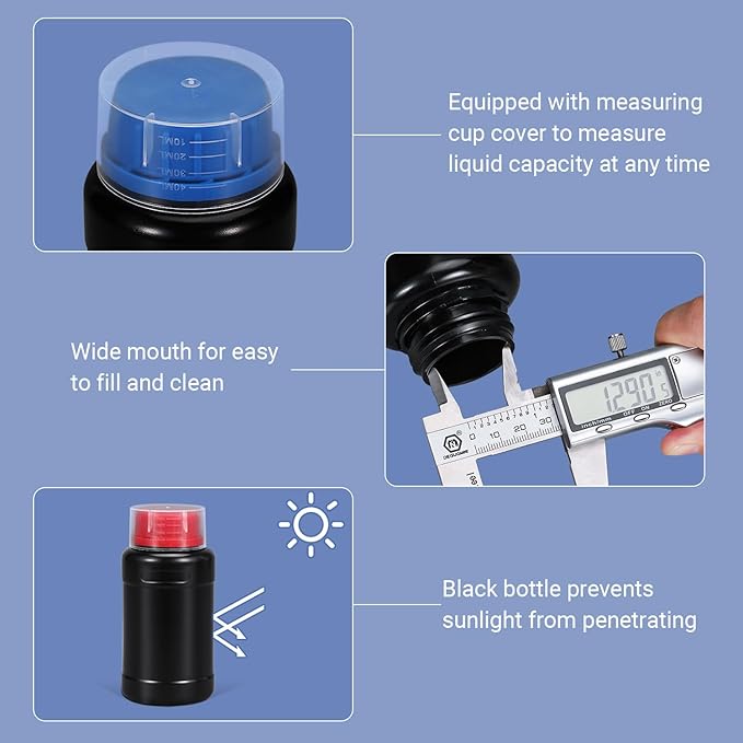 ASEVAT 33.8oz/1000ml HDPE Darkroom Chemical Storage Bottles Photographic Plastic Containers with lids Empty Liquid Container for Film Photo Developing Processing Equipment, Laboratories (3pcs)