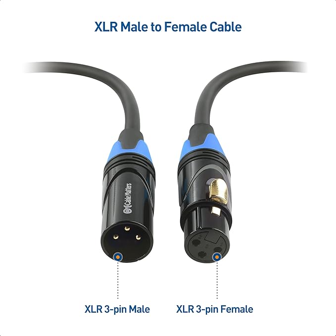 Cable Matters 3-Pack Color-Coded Premium Shielded XLR Cables - 15ft, Oxygen-Free Copper (OFC) XLR Microphone Cable Male to Female, Black
