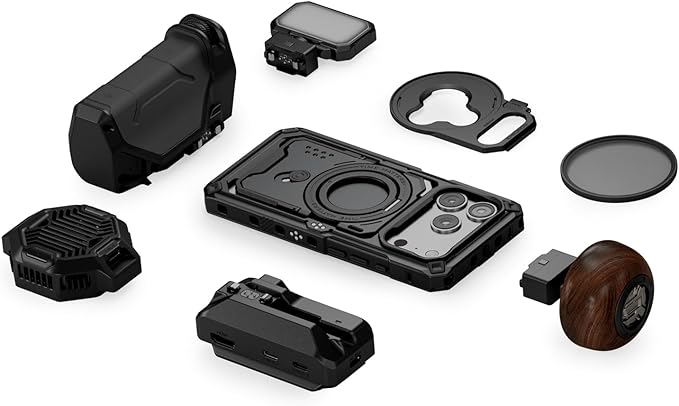 Tilta Khronos Ultimate Kit Compatible with iPhone 17 Pro – Black| Focus PD Handle with Battery | USB-C Hub with HDMI & ARCA Plate | Cooling Module | 58mm ND Filter Tray | LED Light