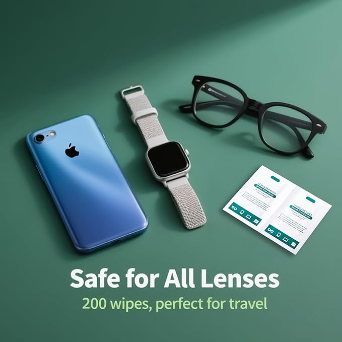 Eye Glasses Cleaner Wipes,Lens Wipes for Glasses/Sunglasses/Eyeglasses,Cleaning Wipes,Lens Wipes Individually Wrapped,Safe for All Lens Surfaces(200PCS)