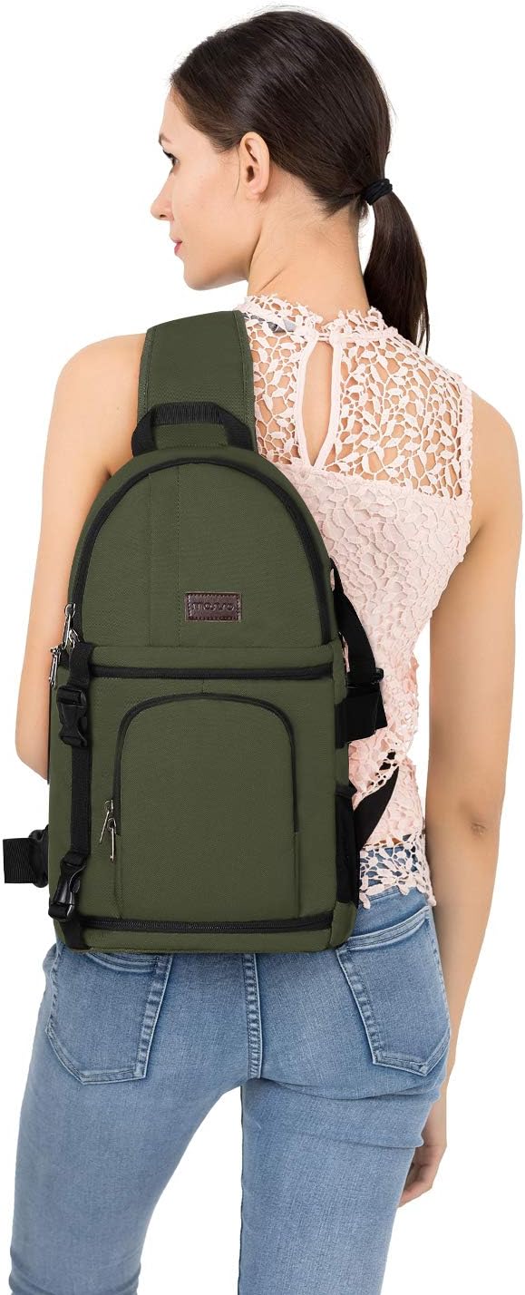 MOSISO Camera Sling Bag, DSLR/SLR/Mirrorless Camera Backpack Case Shockproof Photography Backpack with Tripod Holder & Removable Modular Inserts Compatible with Canon/Nikon/Sony/Fuji, Army Green