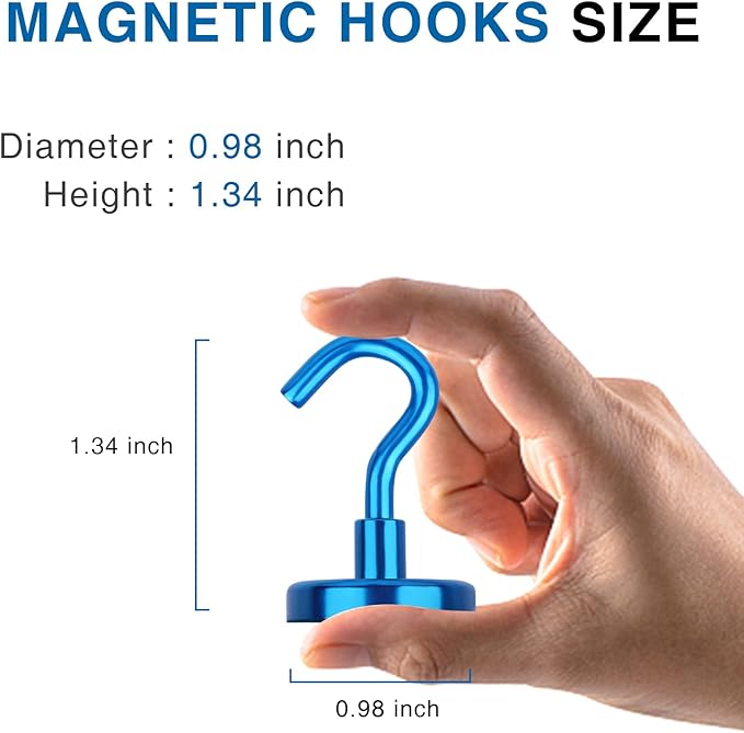 LOVIMAG 6 Pack 85LB Magnetic Hooks, Strong Cabin Ship Essentials Hook Heavy Duty Refrigerator Fridge Magnets Hanging for Classroom Beach Vacation Kitchen Grills Home Blue