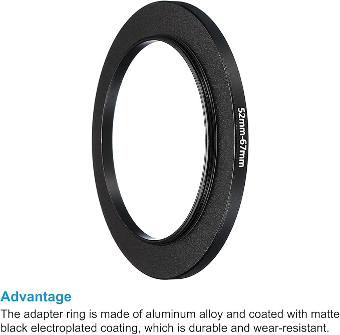 PATIKIL 52mm-67mm Metal Step Up Ring, 2 Pack Camera Lens Filter Adapter Ring Aluminum Filter Adapter Ring for Camera Lenses Hood, Black