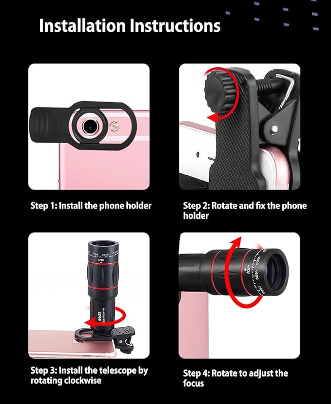 64X Zoom Mobile Phone Telephoto Lens with Tripod & Phone Clamp - HD FMC Monocular Lens for Long Distance Photography, Bird Watching, Sports & Vlogging (Universal Smartphone Lens)