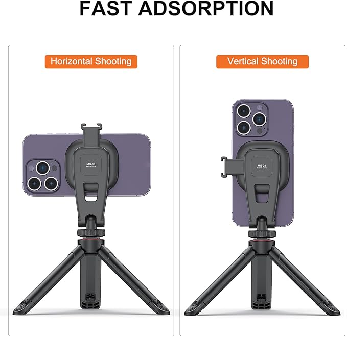 VRIG MG-03 Magnetic Phone Tripod Mount, Tripod Mount for Magsafe Cold Shoe for iPhone 16 15 14 13 12 Series, Magnetic Ring Compatible with All Phones & Cases, 360° Rotation, for Tripods, Cameras
