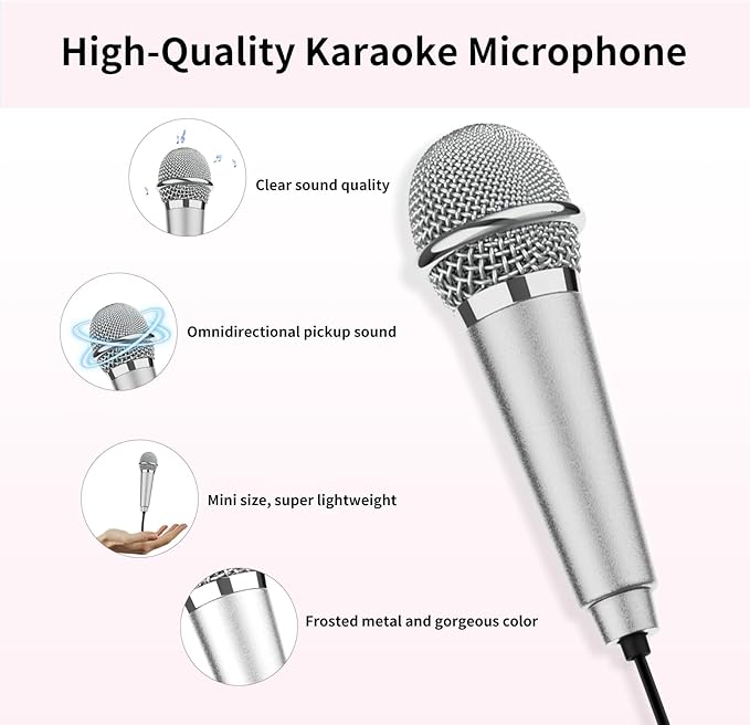 USB C Mini Karaoke Microphone for Android Phone, Laptop, Tablets Small ASMR Microphone for Voice Video Recording Singing, Vlogging, Podcasting YouTube (1 PCS Silver)
