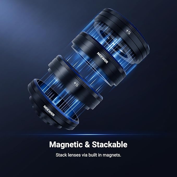NEEWER Phone Macro Lens Kit, 4 Pcs Stackable Magnetic Closeup Lens Attachment Set with 17mm Threaded Clamp, Clip On Photography Accessories Compatible with iPhone Android Samsung, LS-87