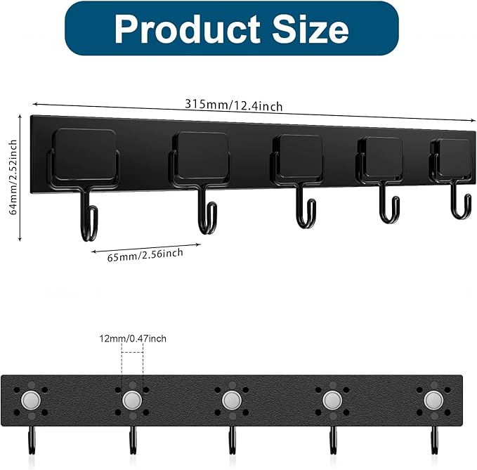 MAGTSMEI Magnetic Hooks for Cruise Cabins, Strong Neodymium Magnet Hook, Heavy Duty Magnet Coat Rack with 5 Metal Hooks for Indoor Outdoor Hanging, Kitchen, Keys Holder, Refrigerator, Oven