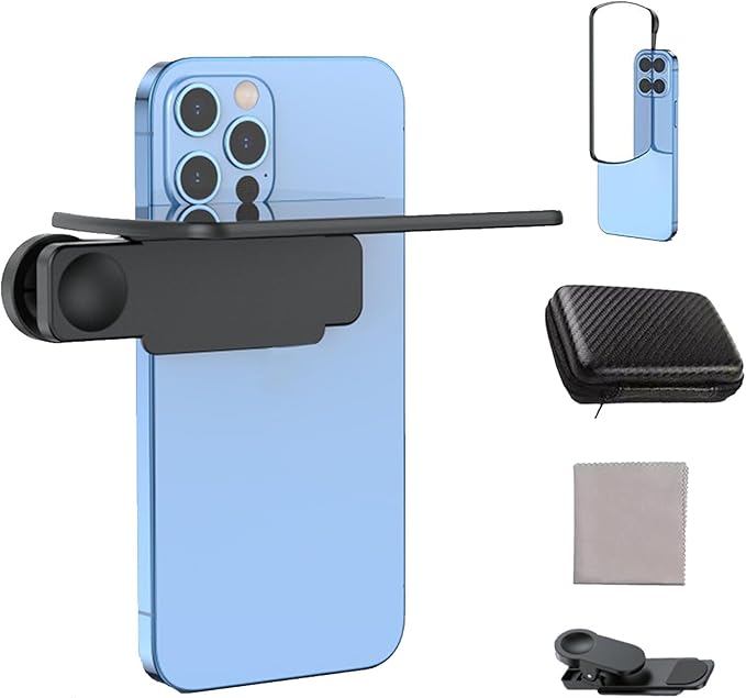Mirror Effect Lens - Capture Stunning Reflections Instantly, Smartphone Camera Mirror Reflection Clip Kit for iPhone and All Phones, Adjustable HD Glass Smartphone Photography Flip for Travel (Black)