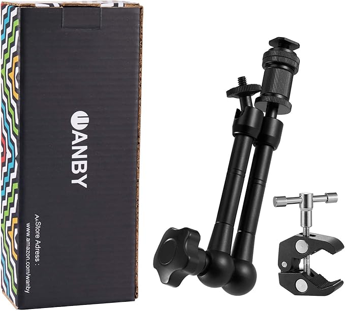 WANBY 11 Inch Articulating Friction Magic Arm & Large Adjustable Super Clamp Pliers Clip with 1/4" and 3/8" Thread for DSLR Camera Rig, LCD Monitor, LED Flash Lights (Arm & Clamp)