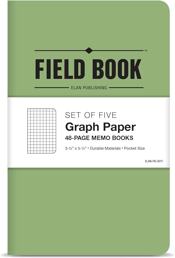 Elan Publishing Company Field Notebook/Pocket Journal - 3.5"x5.5" - Green - Graph Memo Book - Pack of 5