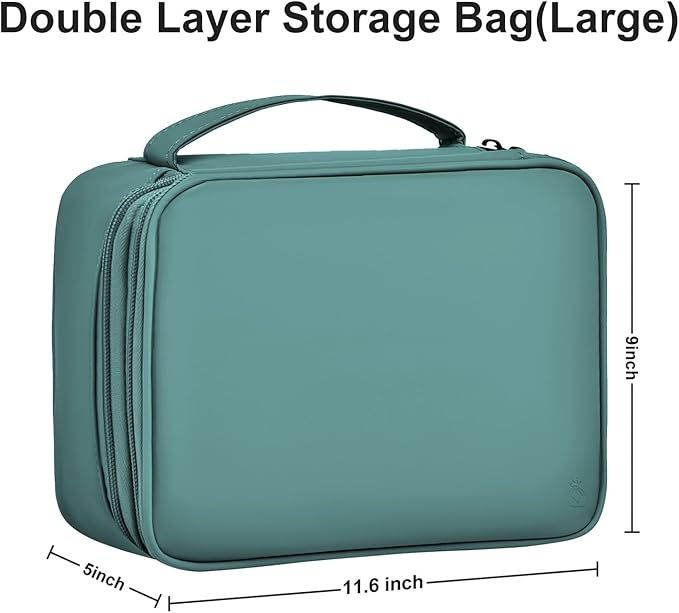 Large Capacity Electronics Accessories Organizer Travel Case with Adjustable Divider Waterproof Leather Cord Shockproof Tech Organizer Bag(Deep Green, Double Layer-Large)