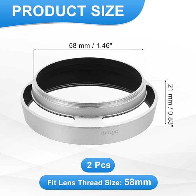 PATIKIL 2 Pcs 58mm Lens Hood, Universal Metal Hollow Curved Screw-in Vented Lens Hoods for Fujifilm for Pentax, Silver