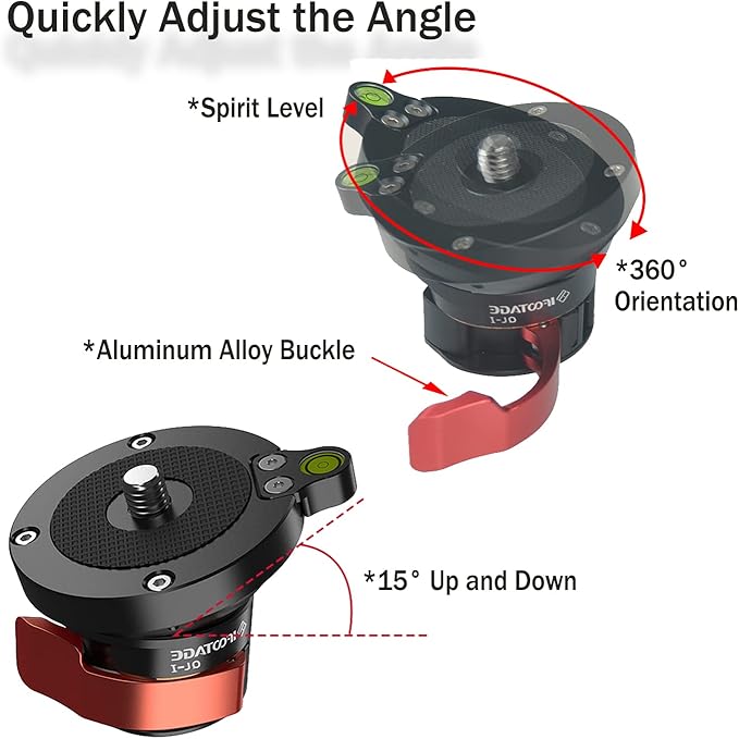 IFOOTAGE Camera Leveler Tripod Base QL-I,with 3/8" Thread,Aluminum Alloy Buckle Quick Adjust Ball Head,Bubble Spirit Level,Tilt 15° Degree 360 Pan Movement,for DSLR,Cannon,Nikon,Sony