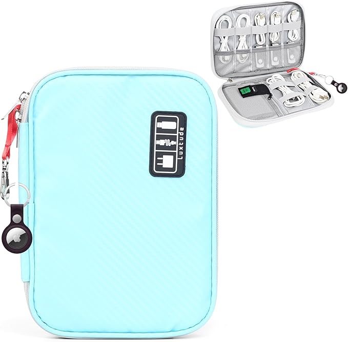 Luxtude Cable Organizer Bag, Travel Cord Organizer Bag, Electronic Organizer Travel Case, Portable Charger Organizer Case, Compact Tech Bag & Wire Pouch, Cable & Cord Storage, Light Blue