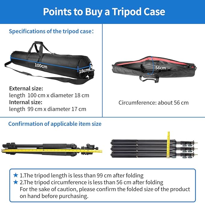 HEMMOTOP Tripod Carrying Case, 39x7in All Sides Thick Padded Tripod Bag with Shoulder Strap and Handle, Heavy Duty Light Stand Bag with Two Zippered Pockets for Pool Cue, Speaker Stand -R10018