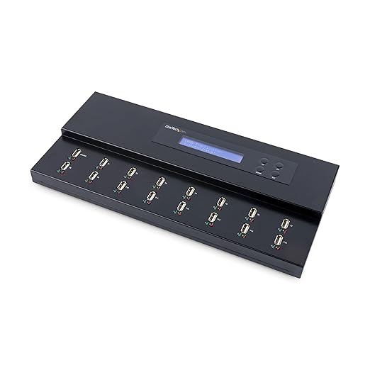 StarTech.com Standalone 1 to 15 USB Flash Drive Duplicator/Cloner/Eraser, Multiple USB Thumb Drive Copier / Sanitizer, System File / Sector-by-Sector Copy, 1.5 GB/min, 3-Pass Erase, LCD, TAA