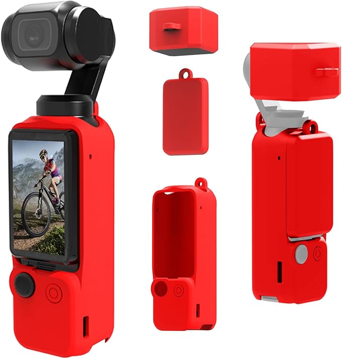 PULUZ Pocket 3 Silicone Cover, Soft Protective Case Compatible with DJI Osmo Pocket 3, Lens Protector Screen Protector Grip Cover Accessories(Red)
